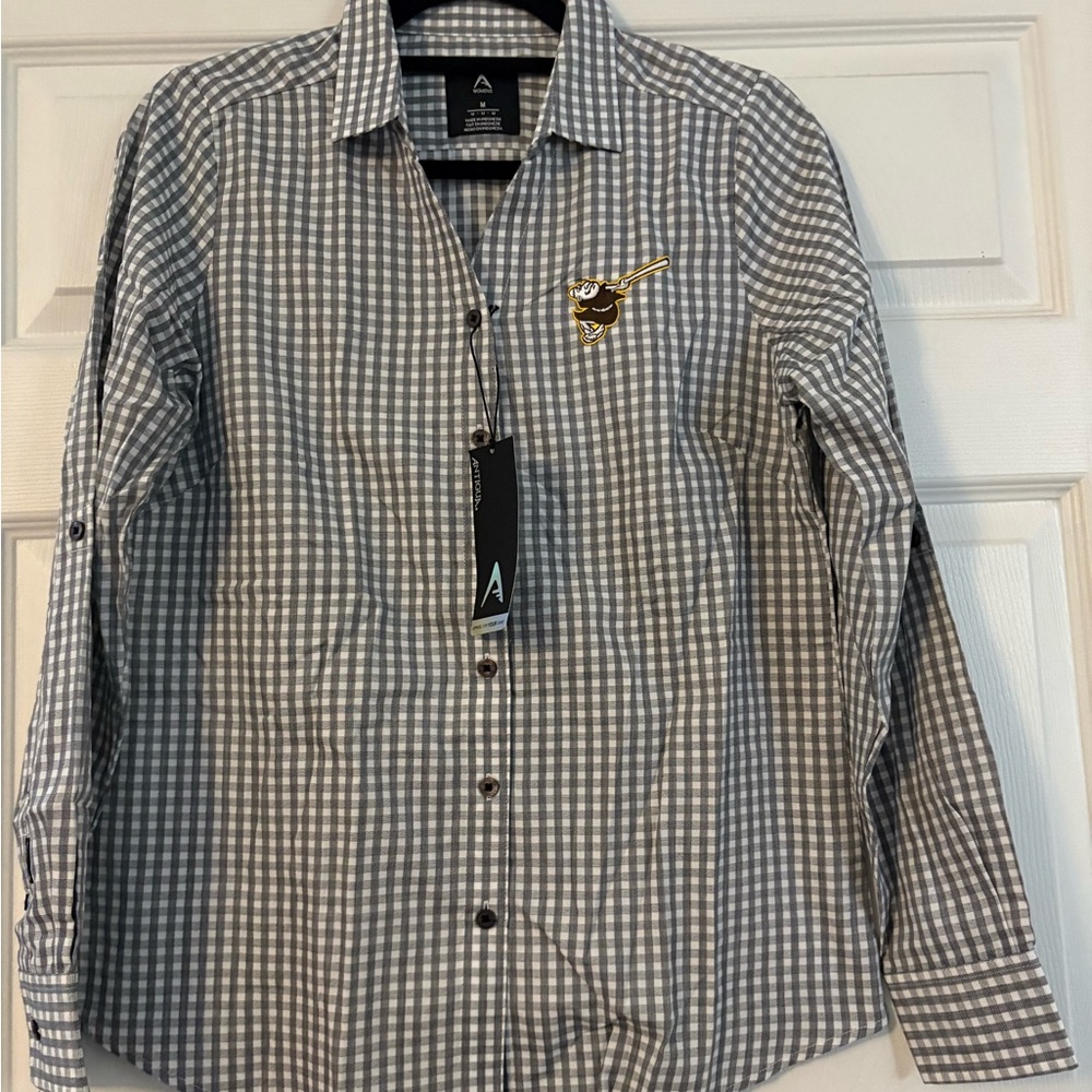 Women Gray Casual Button Down Shirt with Chest Emblem